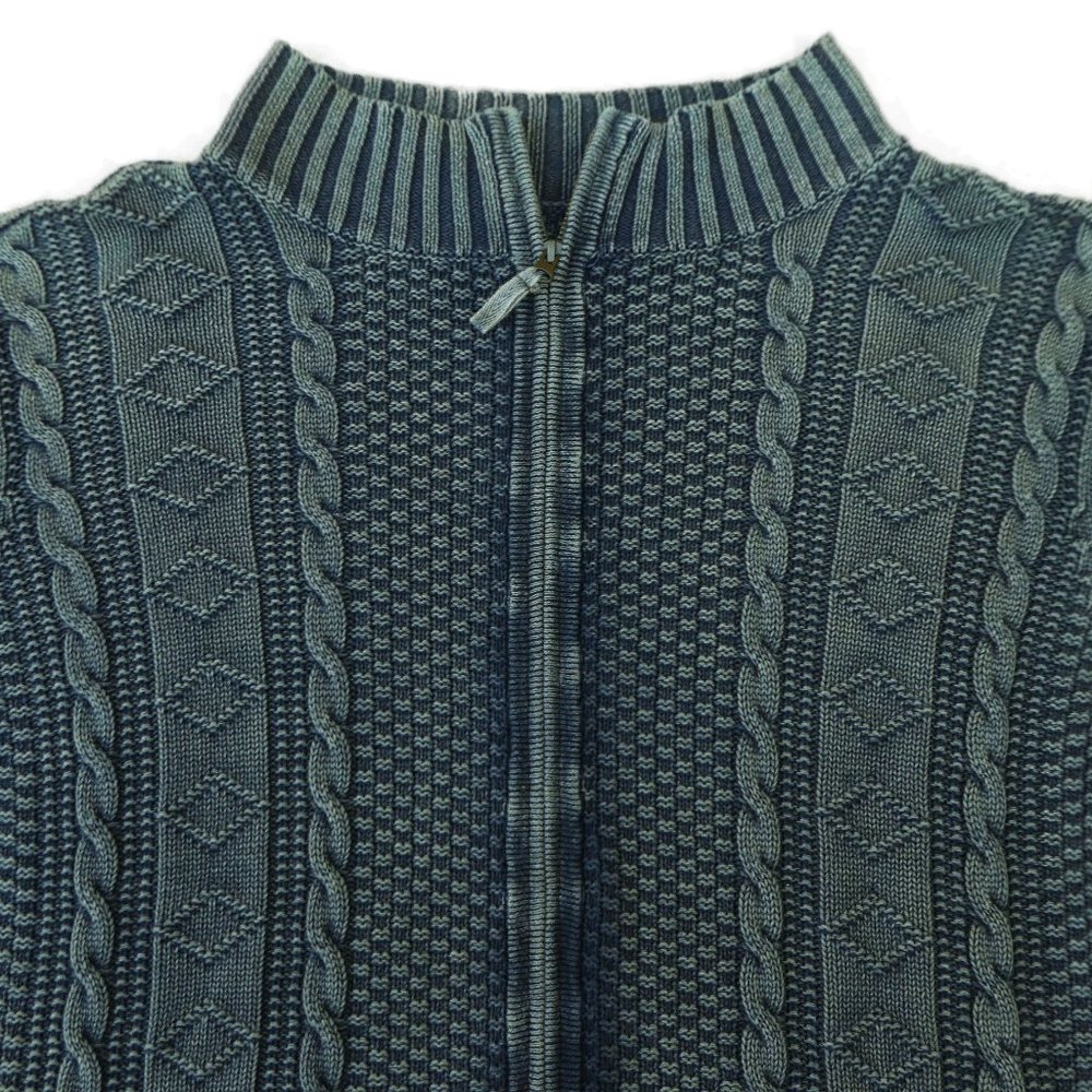 Carbon2Cobalt Stavanger Full Zip 3D Cable Cardigan Nordic Fisherman Linen Cotton